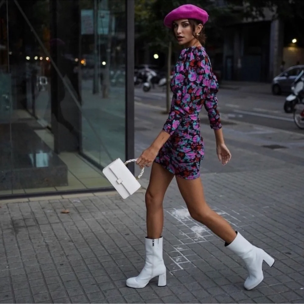 ZARA Floral Puff Sleeve Mini Dress size S - Picture 3 of 10